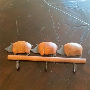 Rustic Brown and Black Pig Hooks Wall Decor